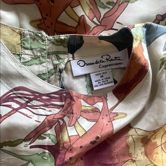 VINTAGE SILK OSCAR DE LA RENTA TOP SIZE MEDIUM - Picture 3 of 3